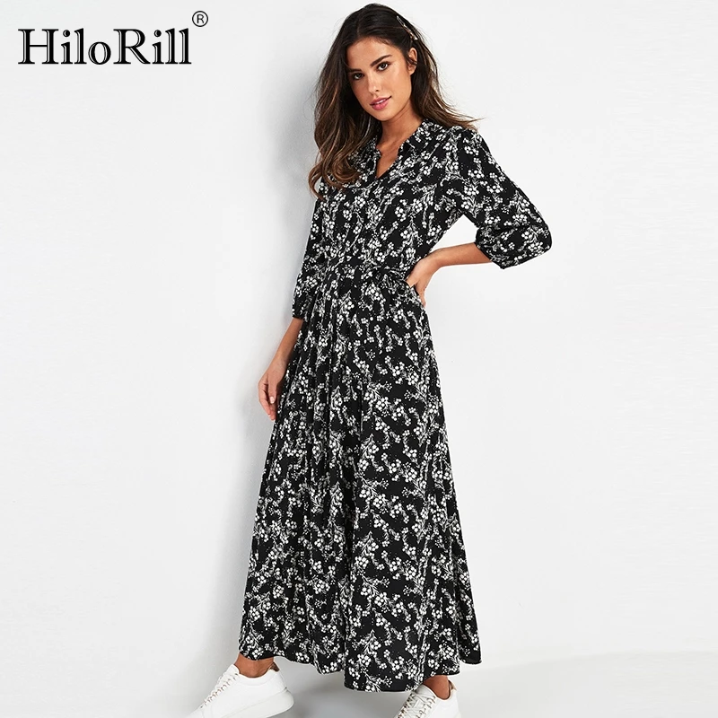 Платье HiloRill женское с цветочным принтом длинный сарафан в стиле бохо рукавом три