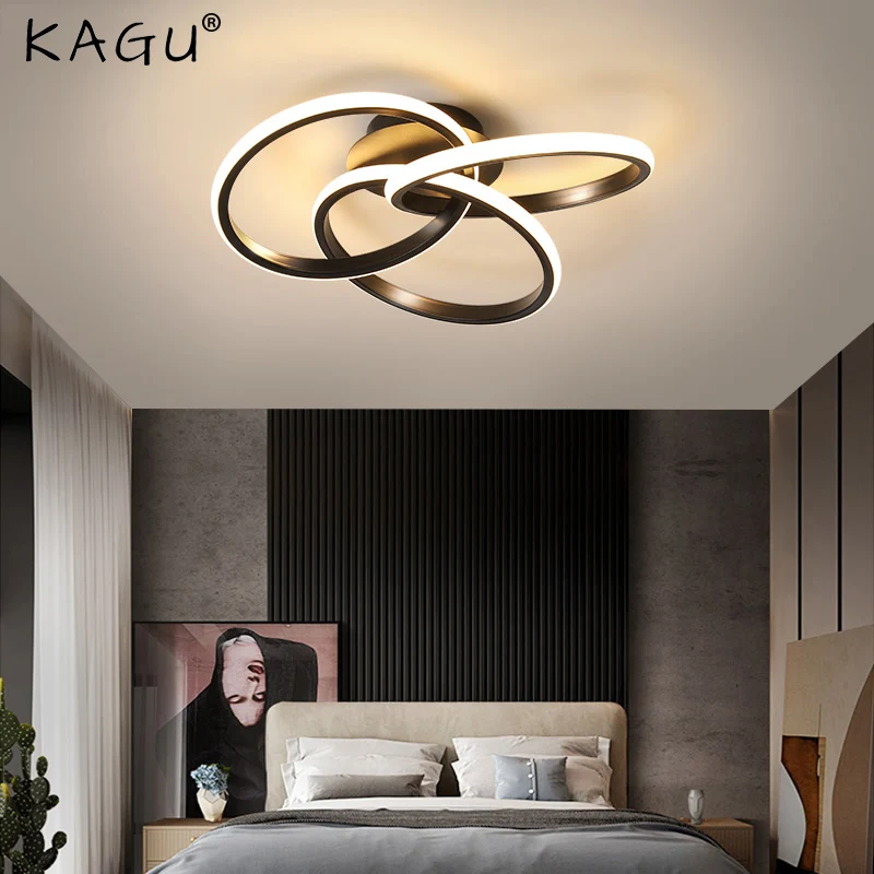 LED Chandelier in the Kitchen Modern Black Ceiling Pendant Lamp for Dining Table Bedroom Room Home Lighting with Remote Control