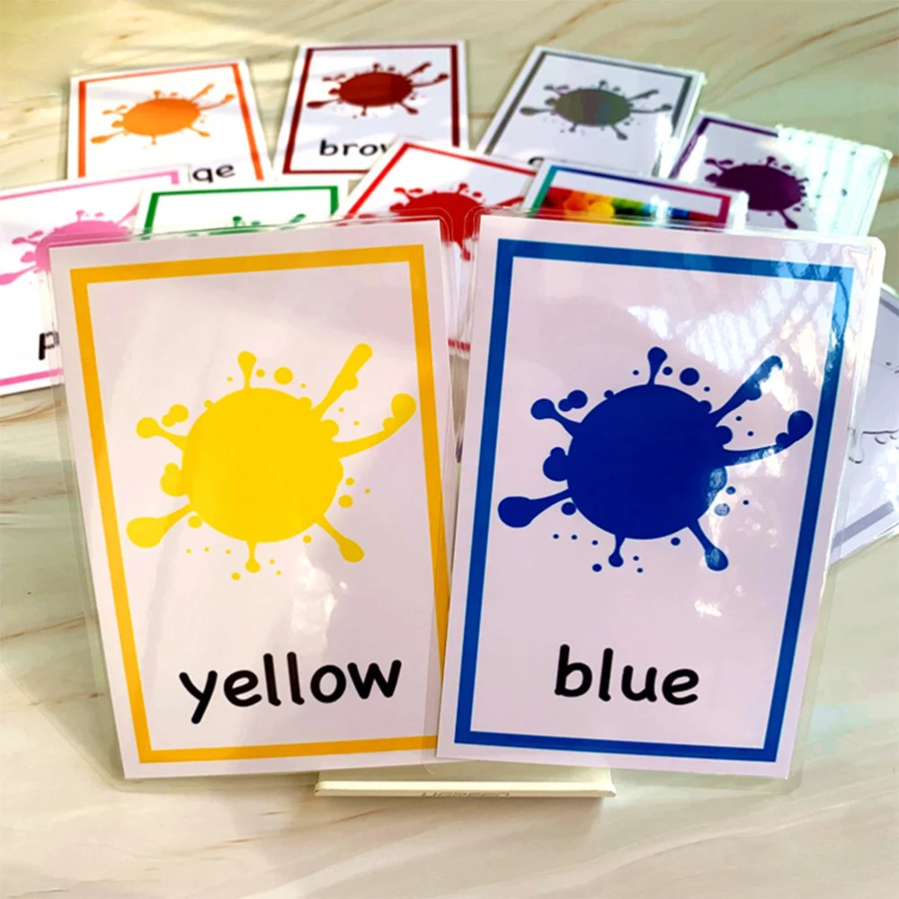 

12 Sheets Color Words Flash Cards Colors Words Learning Cards English Color Cognitive Cards Waterproof English Letters Memory Ca
