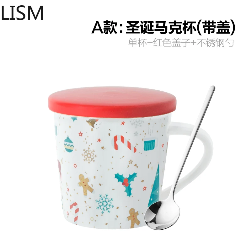 

Christmas Simple Coffee Mug Ceramic with Spoon Large Water Tea Cup Children Breakfast Cups Travel Tazas De Ceramica Creativas