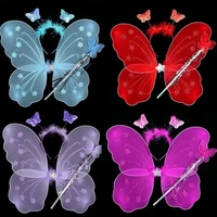 3pcs kids girls fairy princess costume sets colorful stage wear butterfly wings wand headband wand party costumes supplies
