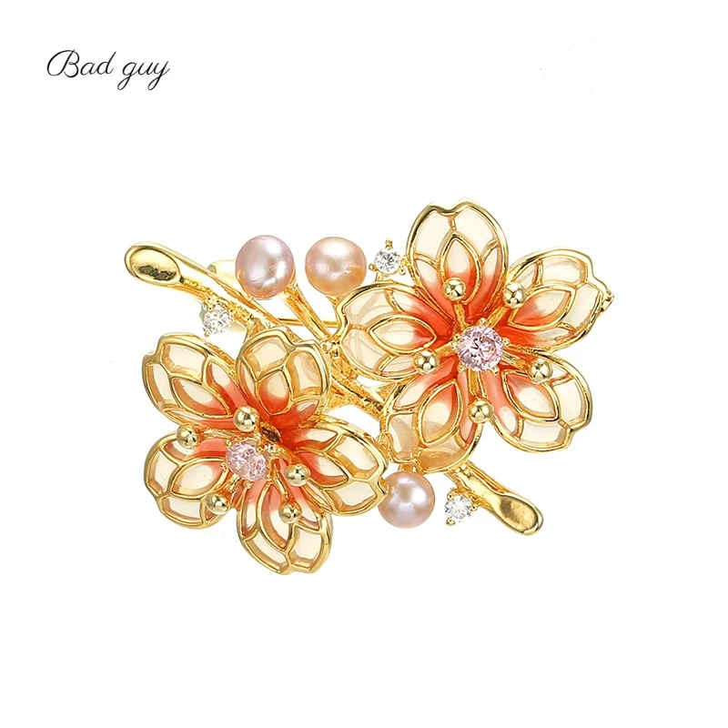 

Bad Guy Zicon Brooch Pin for Women's Gold Flower Enamel Brooch Clothes Scarf Buckle Garment Accessories Vitage Jewelry Pearl Pin