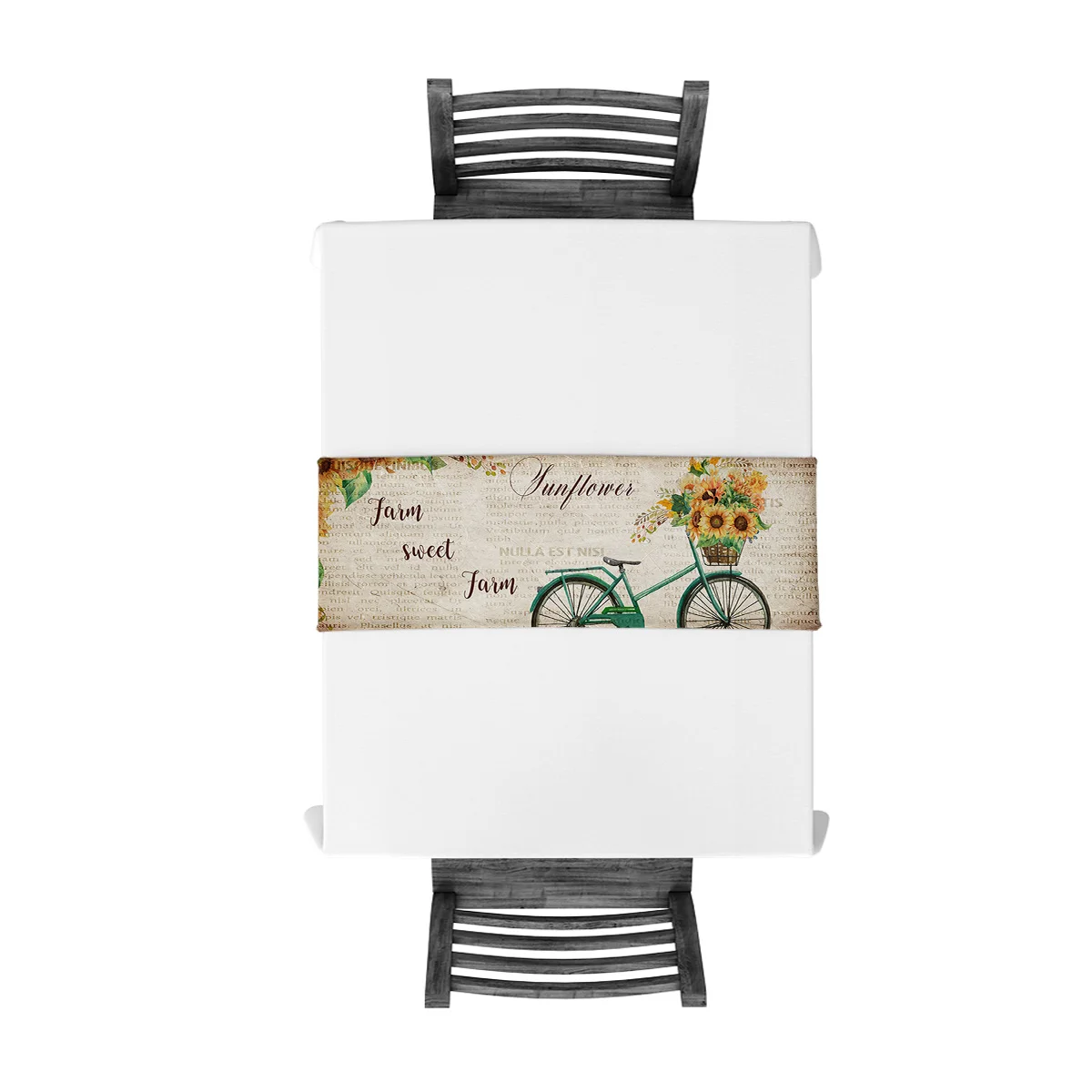 Винтажный велосипед с подсолнухами и для фермы настольный бегун рождества отеля