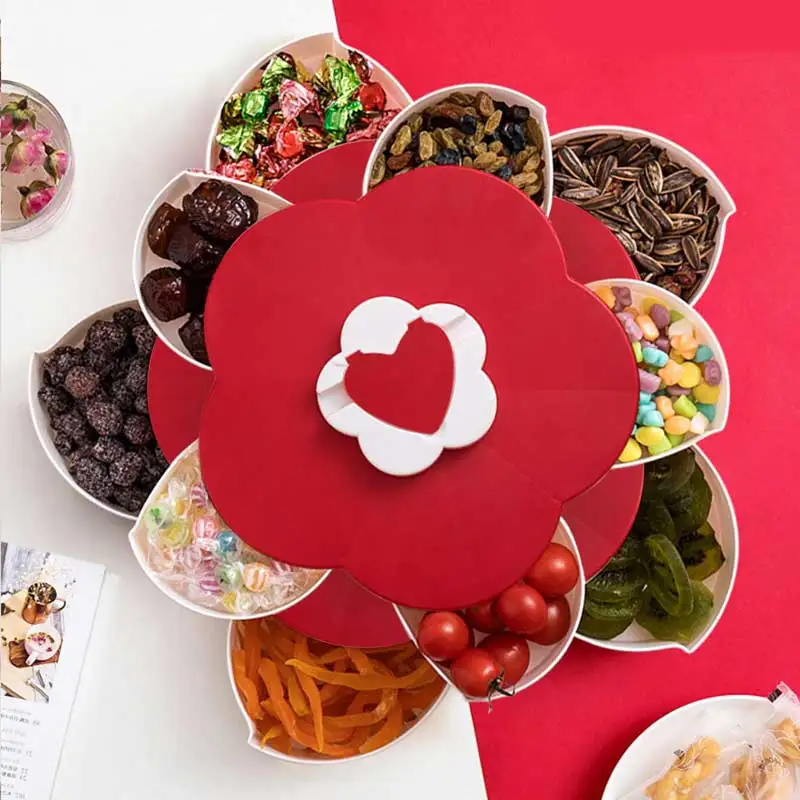 

Petal Candy Box 2-layer Rotating Plastic Snack Tray Case Nut Storage Box Rotation Dried Fruit Plate Wedding Gift Home Organizer