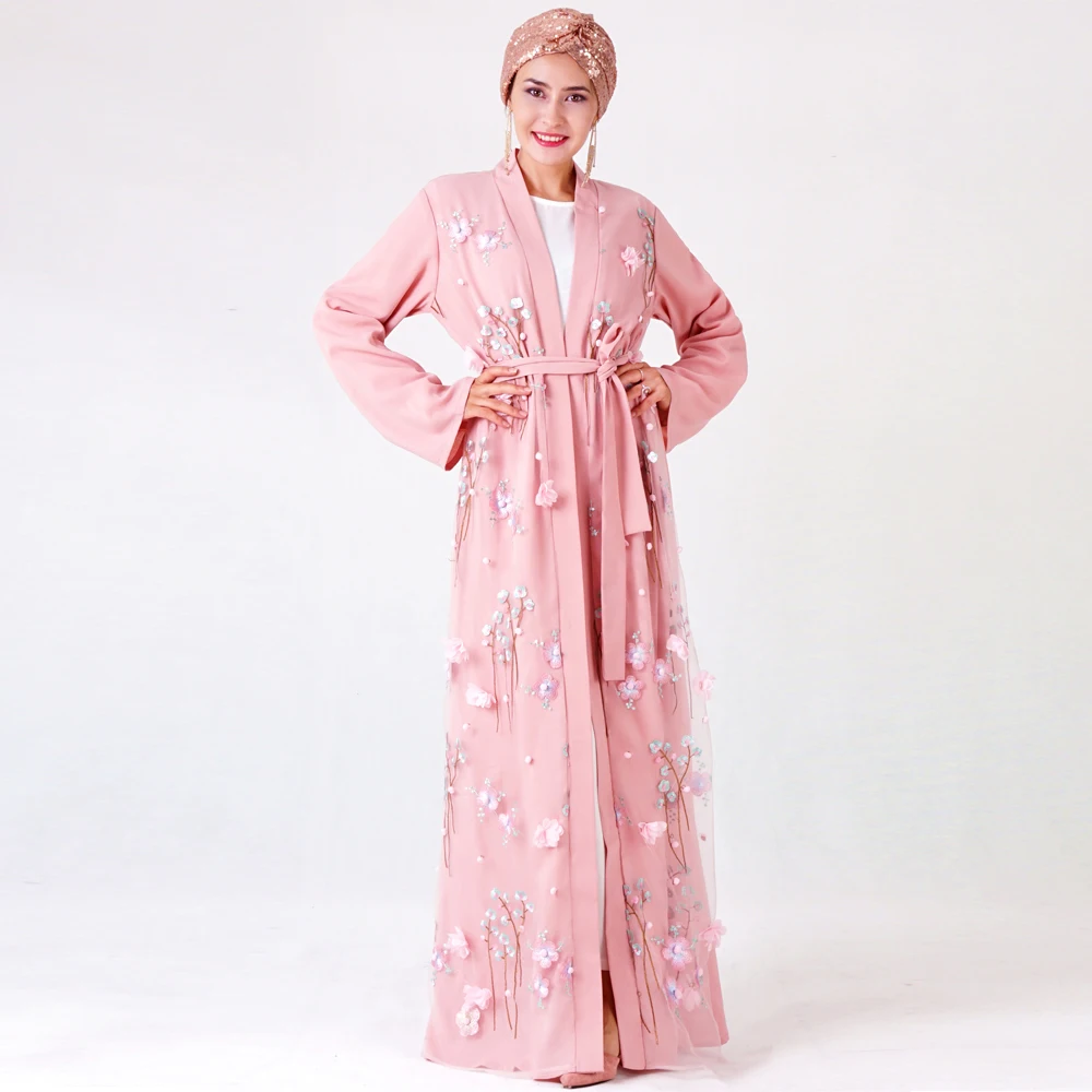 Мусульманская абайя для женщин с объемными цветами хиджаб платье Caftan кимоно