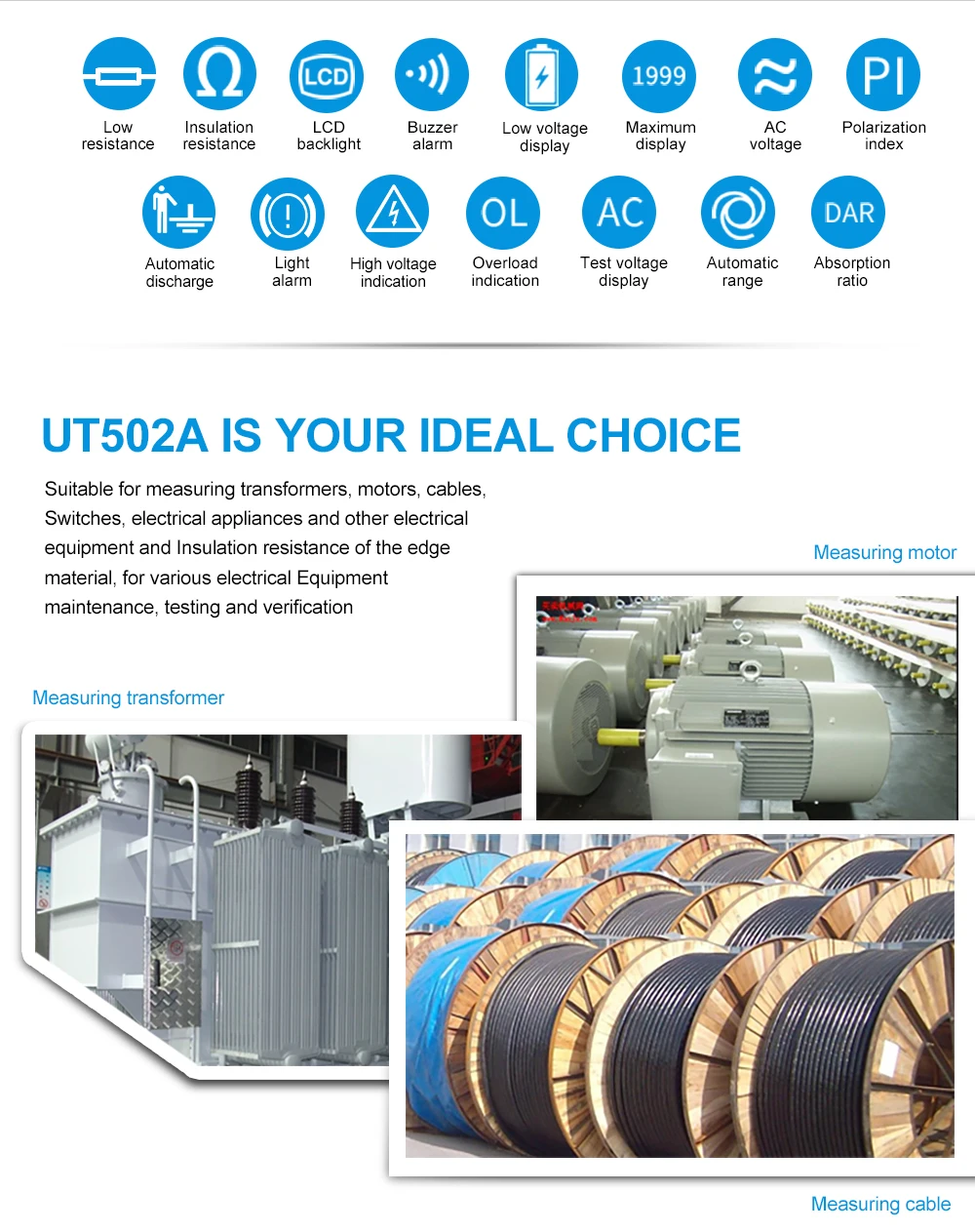UNI-T UT502A 2500V Цифровой Измеритель сопротивления изоляции тестер Мегаомметр высоковольтметр тестер непрерывности w/lcd подсветка