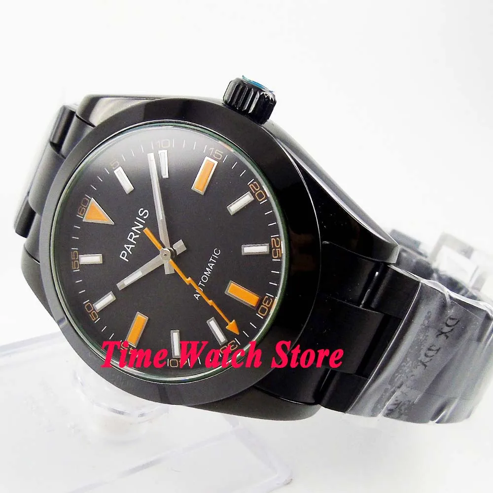 Parnis Sapphire Glass Automatic Men's Watch Miyota 8215 Black Dial Luminous Flash Hand PVD Coated 40mm relogio masculino | Наручные