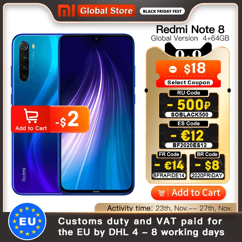 В наличии глобальная версия Xiaomi Redmi Note 8 64 ГБ 4 Восьмиядерный Snapdragon 665 смартфон 6 3