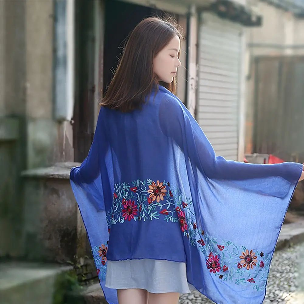 Женский простой вышитый шарф из вискозы с цветочным принтом шаль индийская