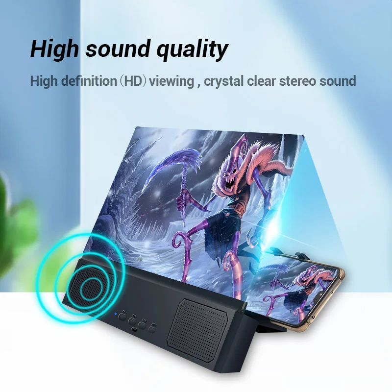 12 inch 3d mobile phone screen magnifier bluetooth stereo speaker hd video amplifier compitable all smart phone eyes protection free global shipping