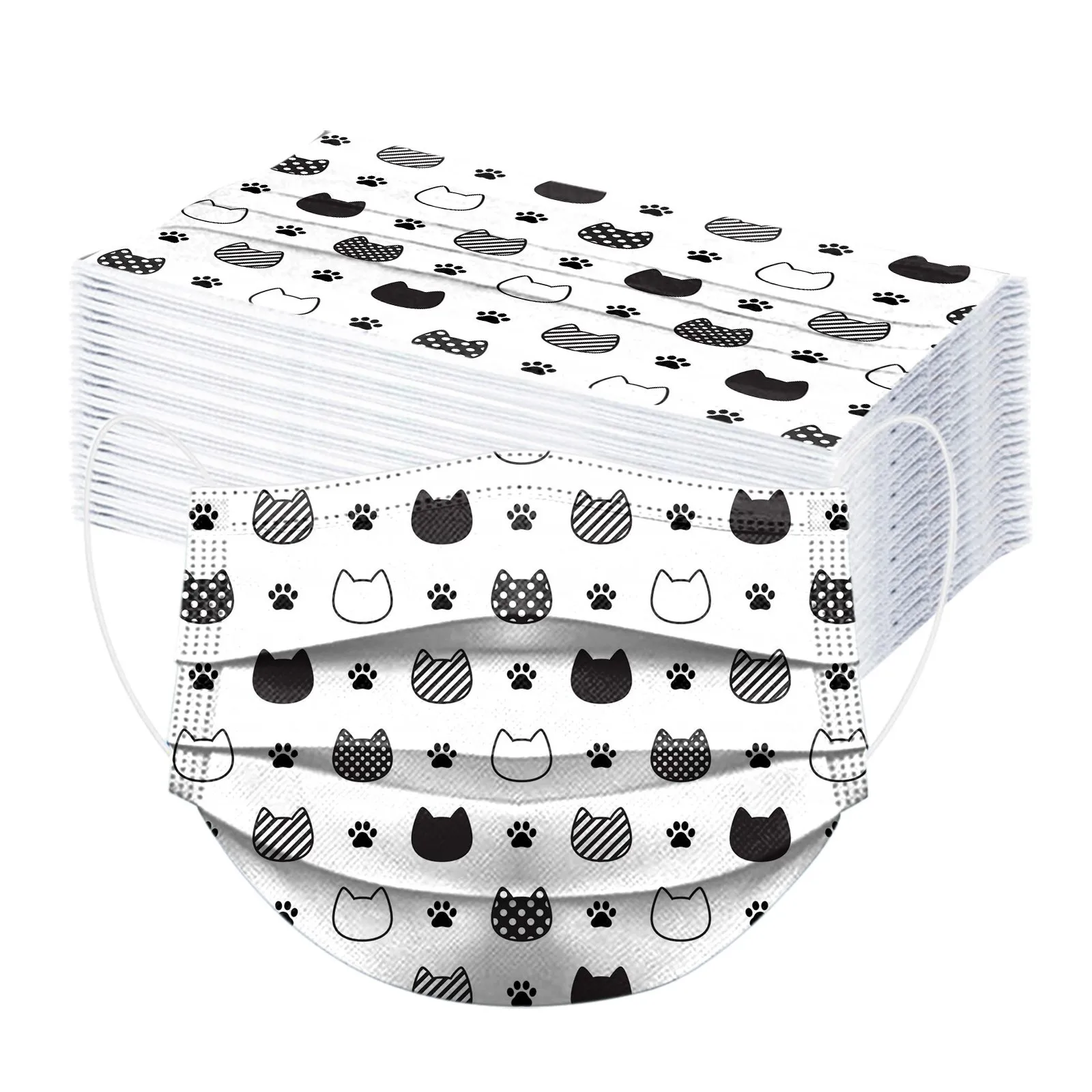 50 шт. одноразовая маска для лица с принтом кота дышащая 3 слоя слоев фильтр