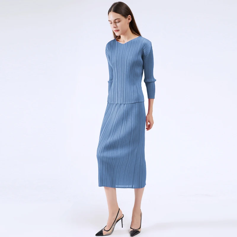 Женская плиссированная футболка Miyake корейская модная Универсальная с длинным