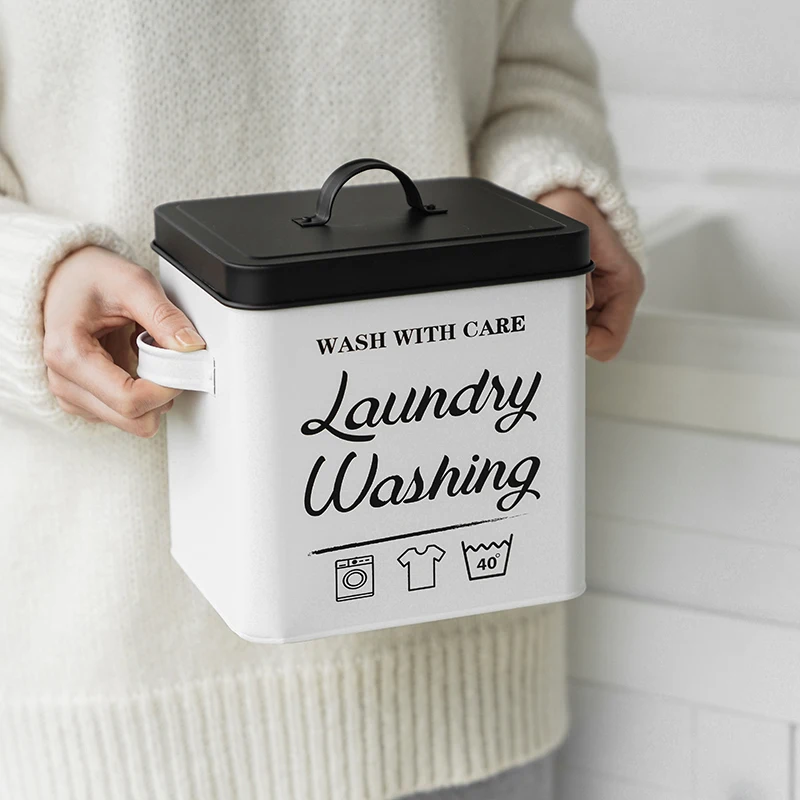 

Прямоугольная женская коробка для хранения стирального порошка для ванной комнаты, органайзер, коробка для рисовой муки, с ложкой