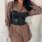 Топ женский из искусственной кожи, с V-образным вырезом и открытой спиной, 2021