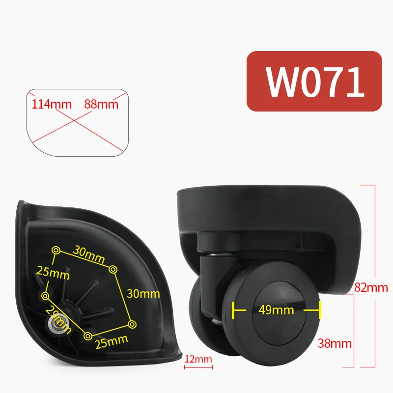 W071(2 Wheels)Black Колеса, ролики для багажа, ремонт, бесшумные аксессуары, ролики, чехол на колесиках, универсальный колесный шкив, цветные ролики для багажа на колесиках - Цвет: W071(2 Wheels)Black
