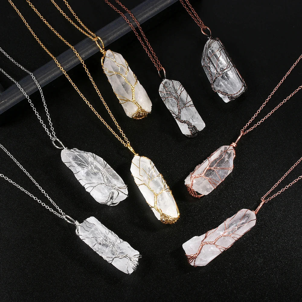 Кулон ручной работы из 7 чакр ожерелье с натуральным радужным камнем Древо жизни