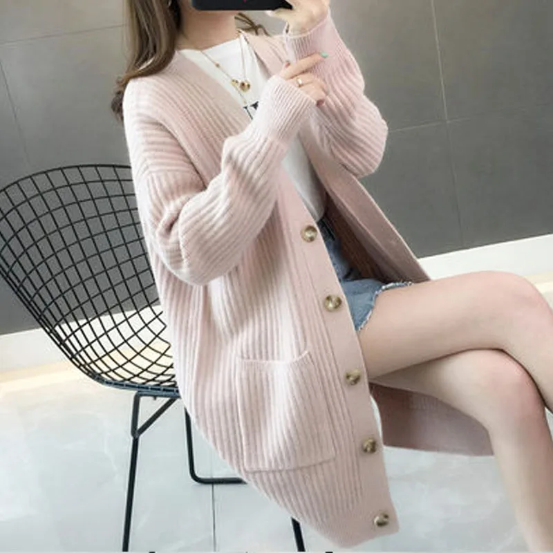 Women Sweater Autumn/winter New Fashion Cardigans Long Sleeve Button Casual Solid Cardigan 5784 |