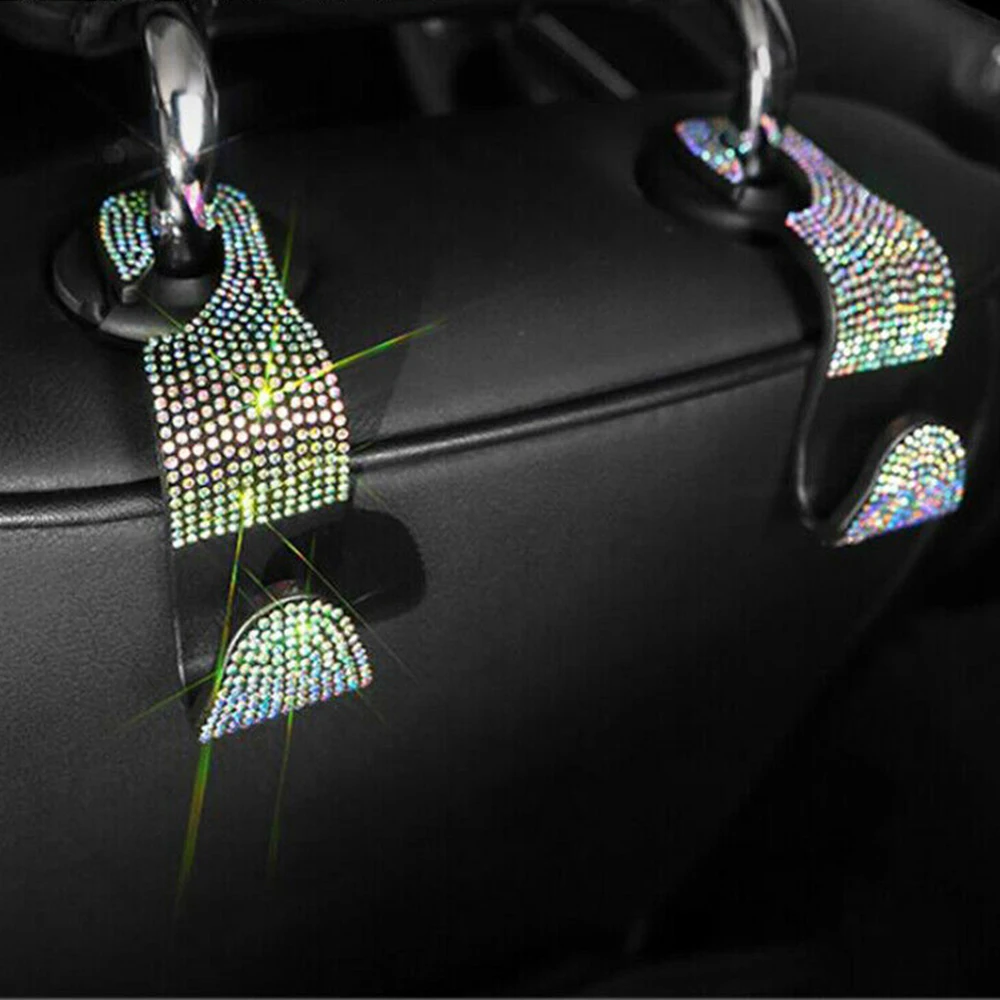 

Crystal Car Seat Back Hook Rhinestone Headrest Hanger For Bag Grocery Universal For Girls