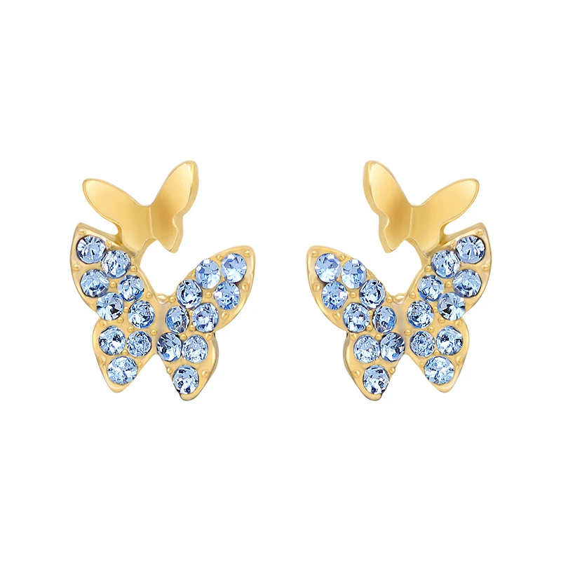 

Elegant Blue Crystal Butterfly Stud Earrings Fashion Korean female Earrings lady Christmas Earrings versatile student Earrings