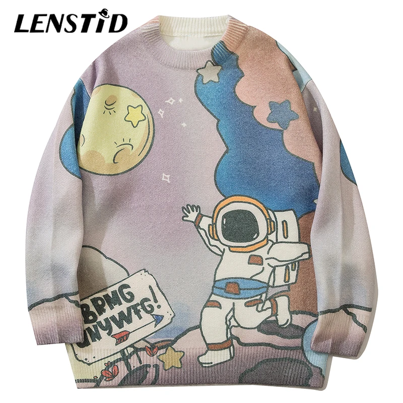 Свитер мужской вязаный в стиле хип-хоп с принтом космоса космонавта осень 2021 |