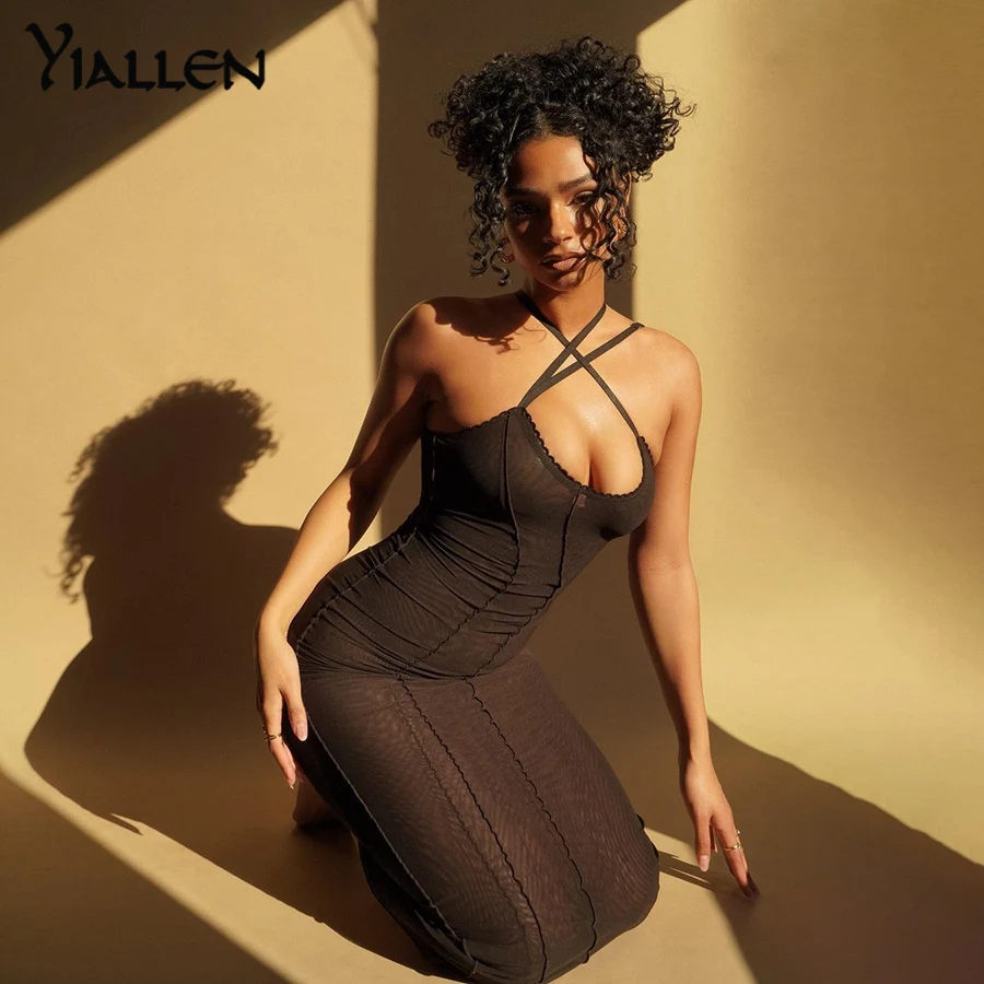 

Yiallen Summer Sexy Black Slim Skinny Strap Dresses For Women 2021 New Casual Club Streetwear Simple Wild Basic Dresses Hot Sale