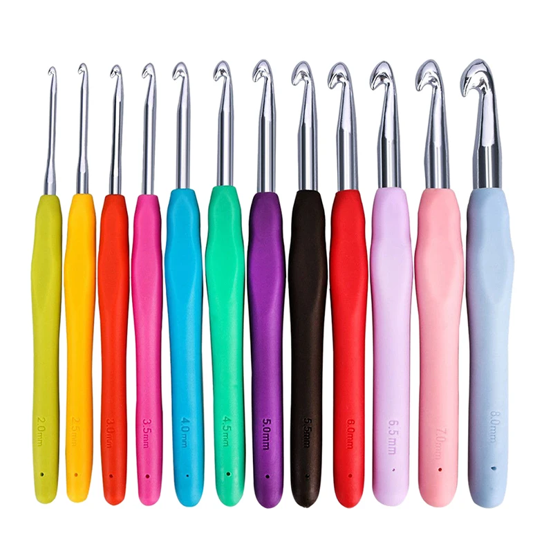 

14pcs Aluminum Crochet hook Set Soft Handle crochet Needle Craft Case Crochet Agulha set Weaving Tools DIY Sewing Tool