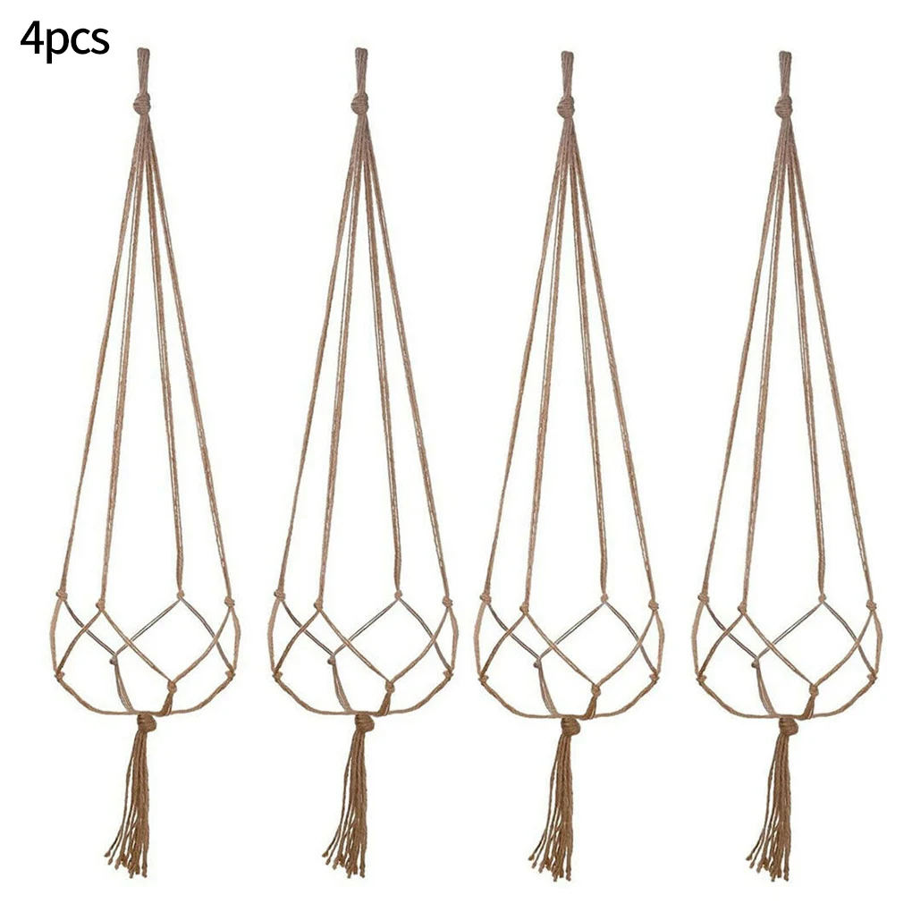 

4 Pcs Flower Basket Rope Macrame Wall Hanging Hanging Plant Pot Plants Hanger Hanging Baskets Handmade Home Garden Balcony Decor