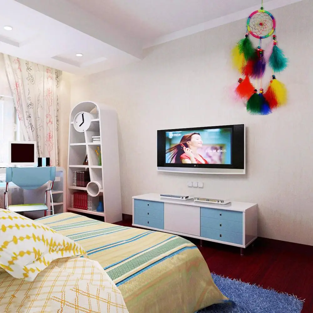 Индийская ловец снов перышки ручной работы круглая сеть в виде сердца Ловец