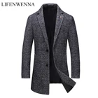 Мужское шерстяное пальто, однобортное деловое пальто средней длины, Тренч, осень 2021