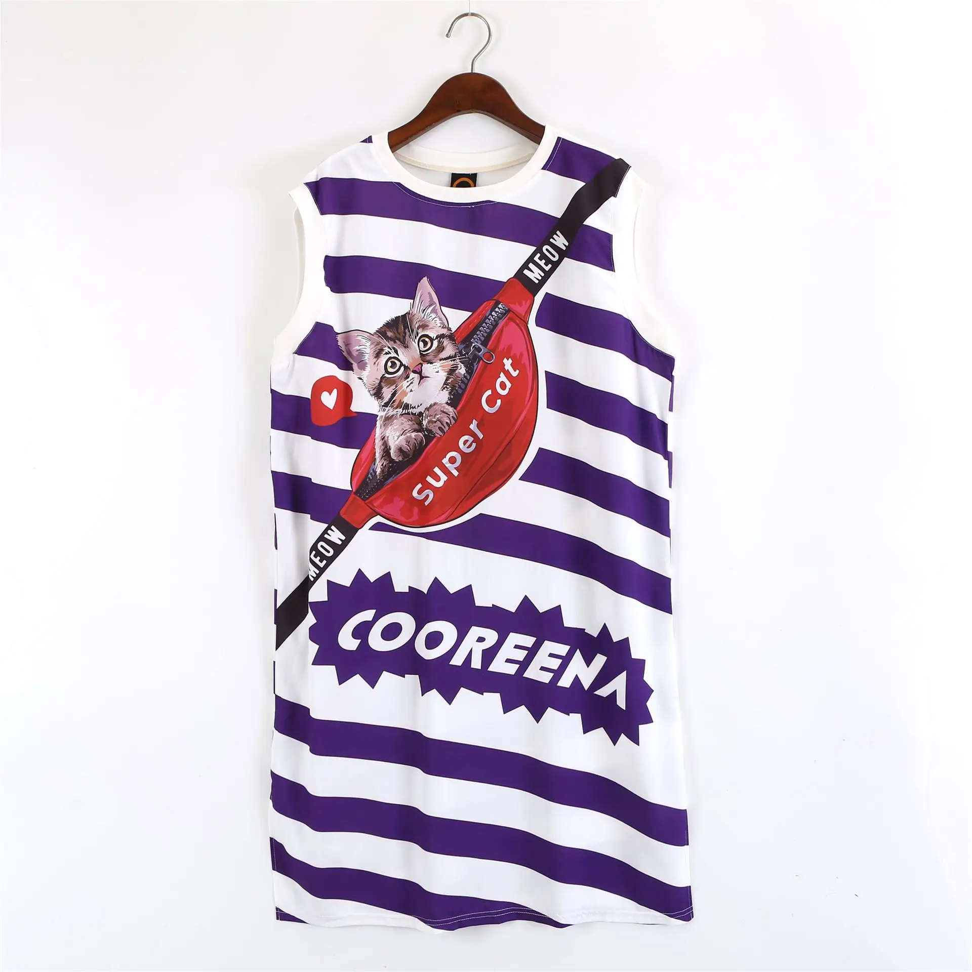 

2021 New Large Size Personalized Women's Striped Sleeveless Vest Pet Cat Dresses