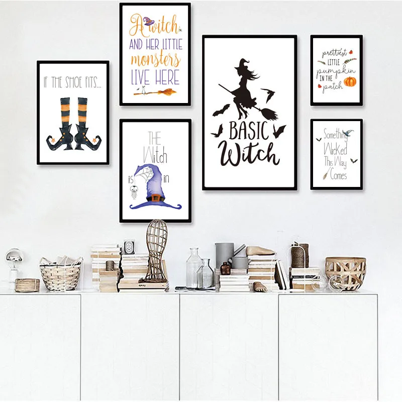 Абстрактная Картина на холсте Хэллоуин ведьма Паук Паутина оранжевые фиолетовые