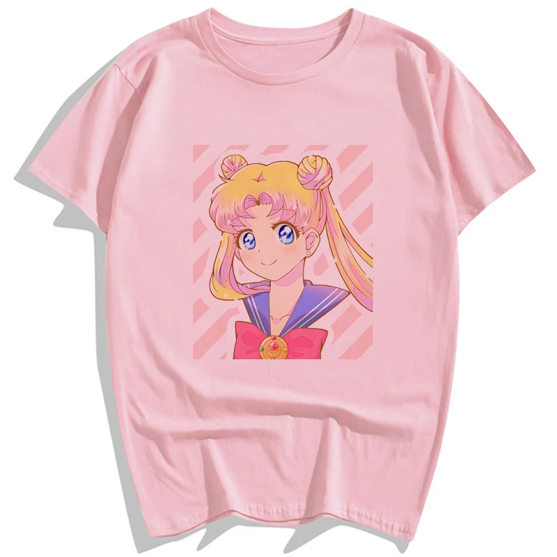 Harajuku Sailor Moon 90s Friends футболка женская летняя одежда розовая Эстетическая винтажная