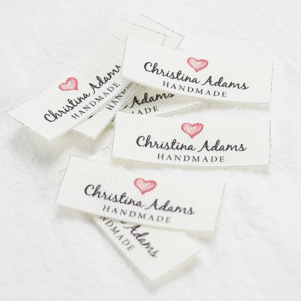

Heart Banner Labels, Personalized Iron On Custom Tags for Handmade Items Craft Show Tags, Custom Printed on Cotton(2203)