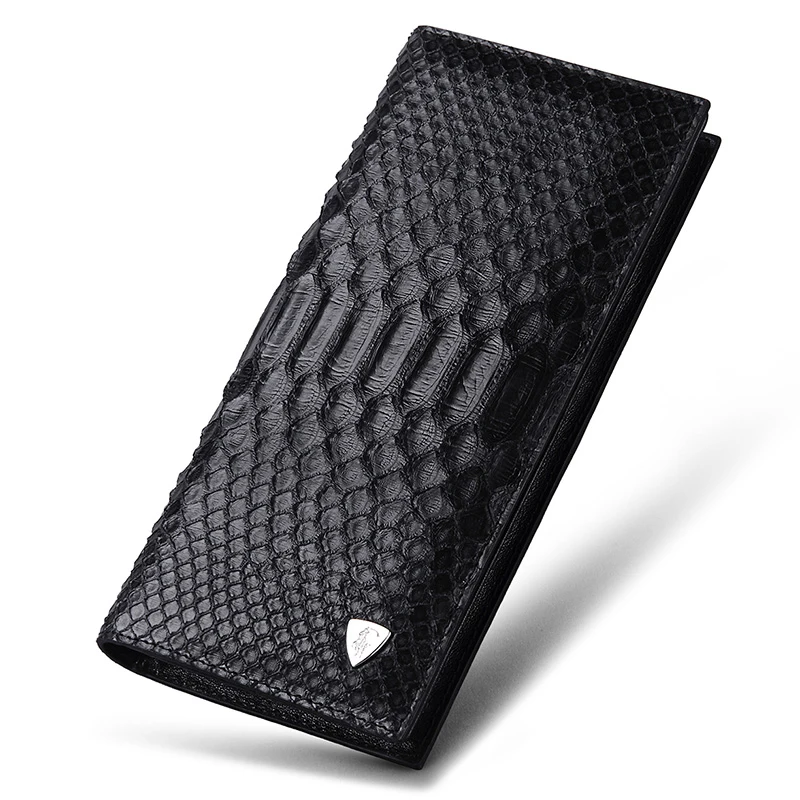 Мужской кошелек из натуральной кожи Python черный на молнии модель PL134 | Багаж и