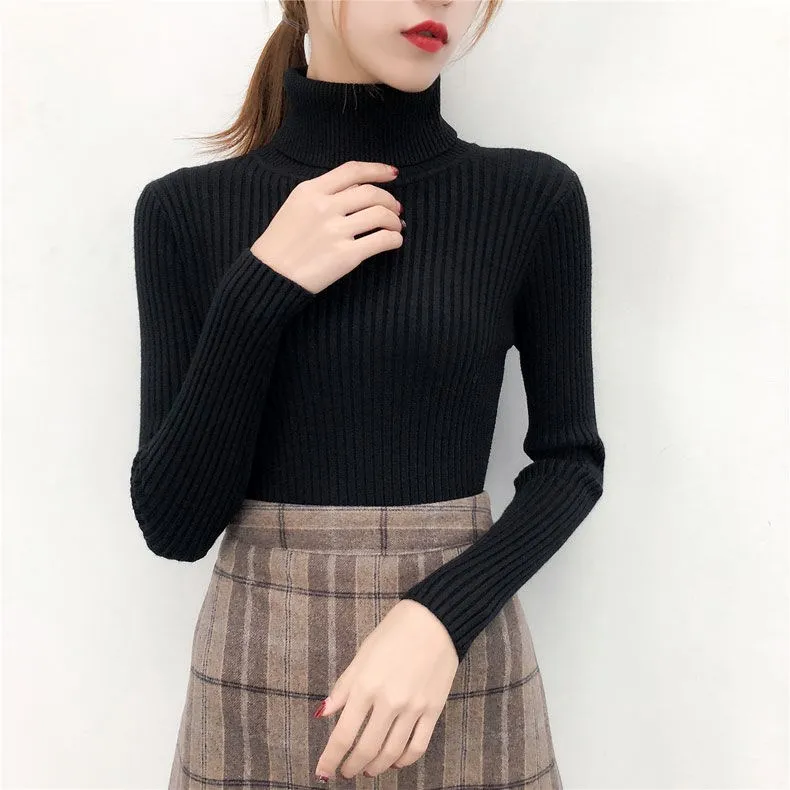 Korobov Women Korean Sweater Turtleneck Basic Slim Elastics Pullovers 2019 New Solid Knitted Runway Sweaters Sueter Mujer 78580 | Женская