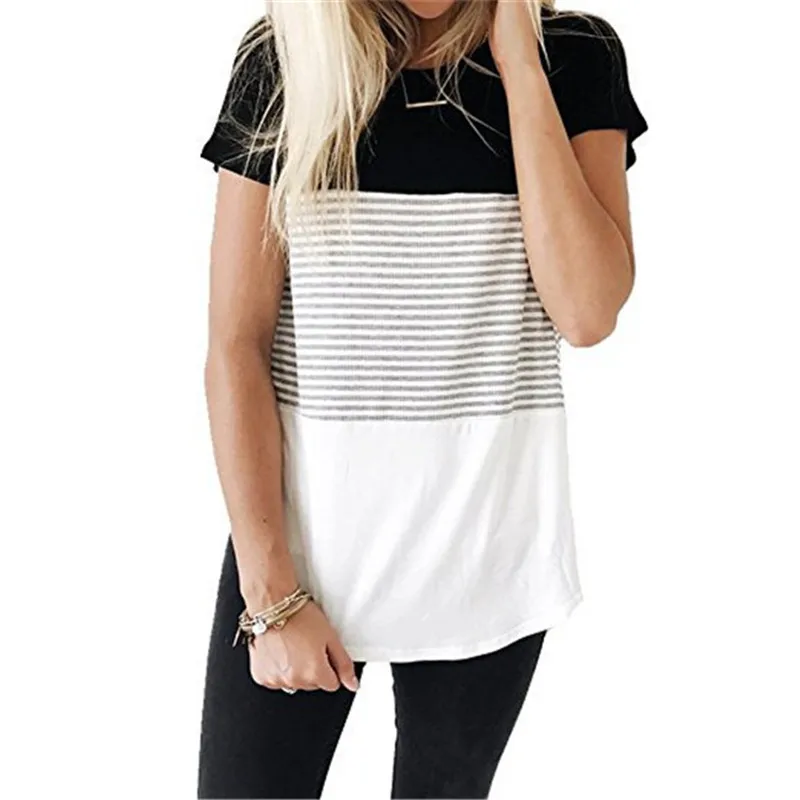 Camiseta de lactancia de maternidad para mujer, Tops de lactancia, camiseta de manga corta a rayas de talla grande, S-2XL-1