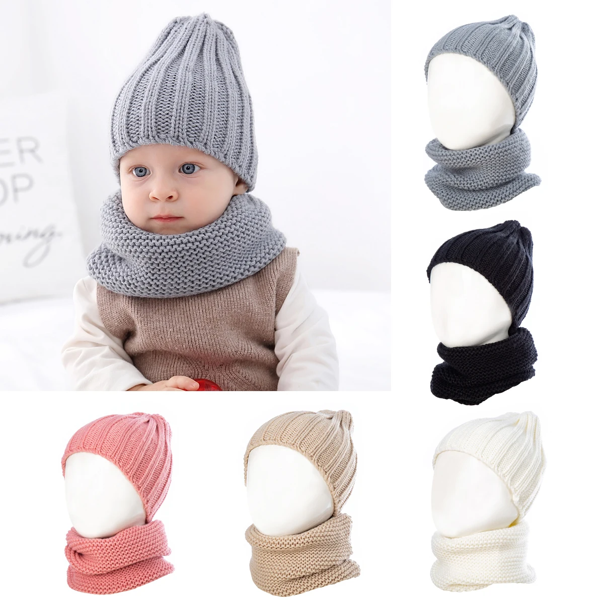 Новые зимние детские вязанные шарф и шапка Роскошные теплые шапки шарфы