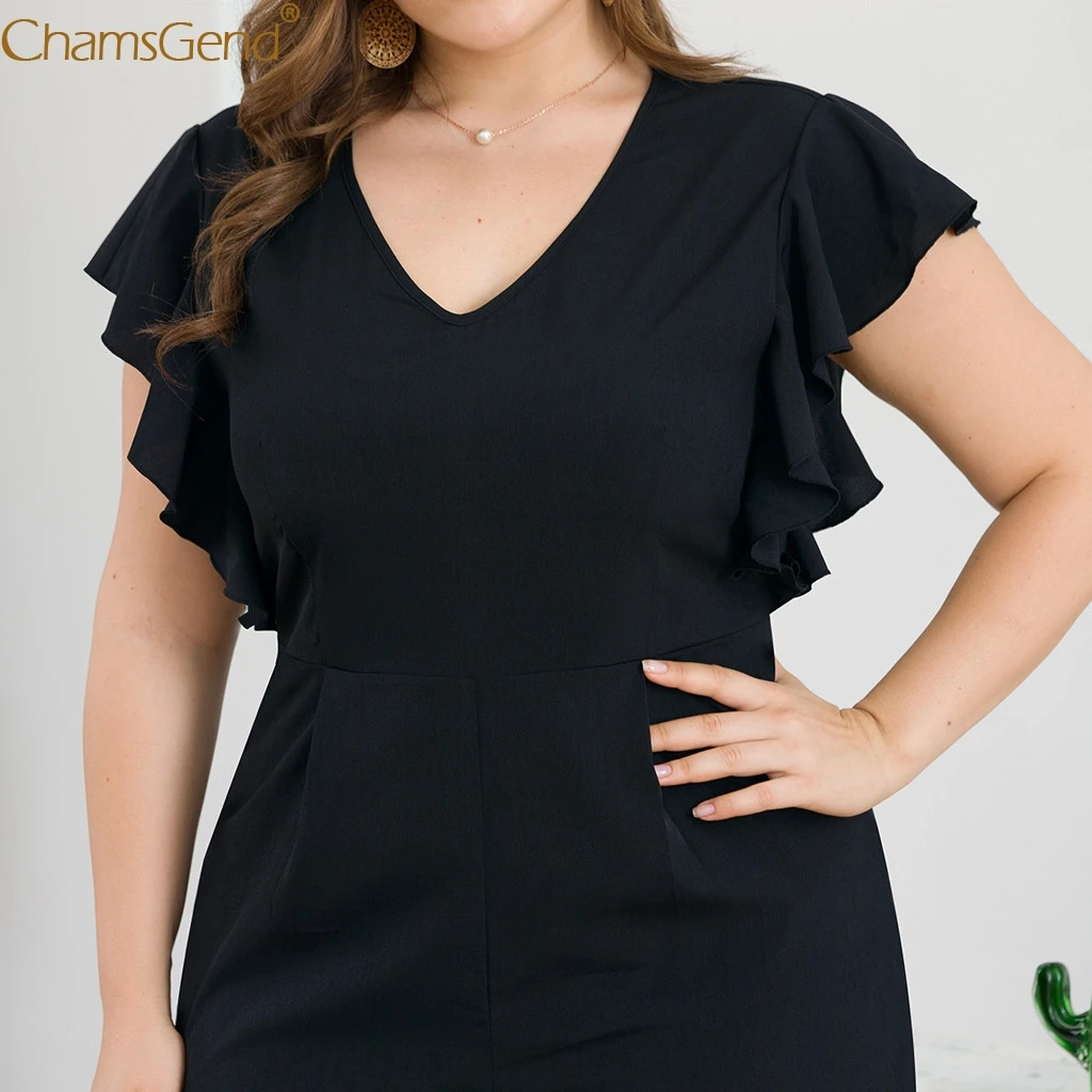 Женский комбинезон с короткими рукавами и v образным вырезом размера плюс черные