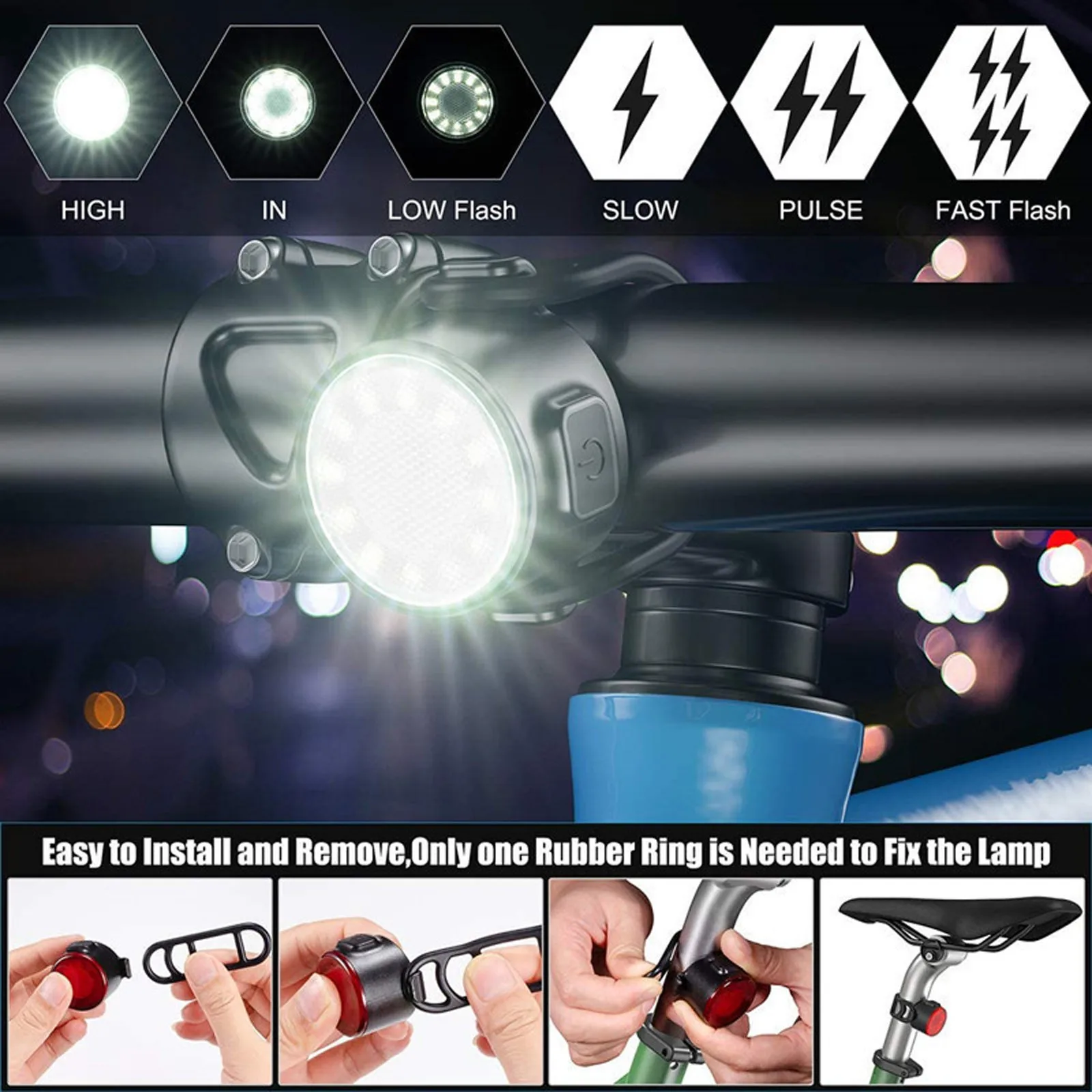 

2021 Hot Sale New USB Rechargeable XPE Bike Front Rear Lights LED Bicycle Riding Lamp Waterproof Headlight and taillight 2Colors