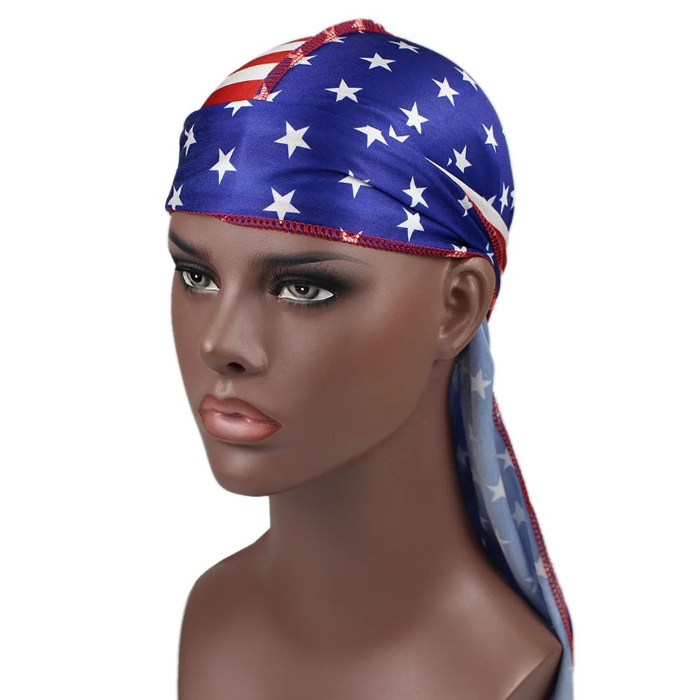 Мужская атласная ткань Durag с принтом денег тюрбан печатный флаг бандана шелковая