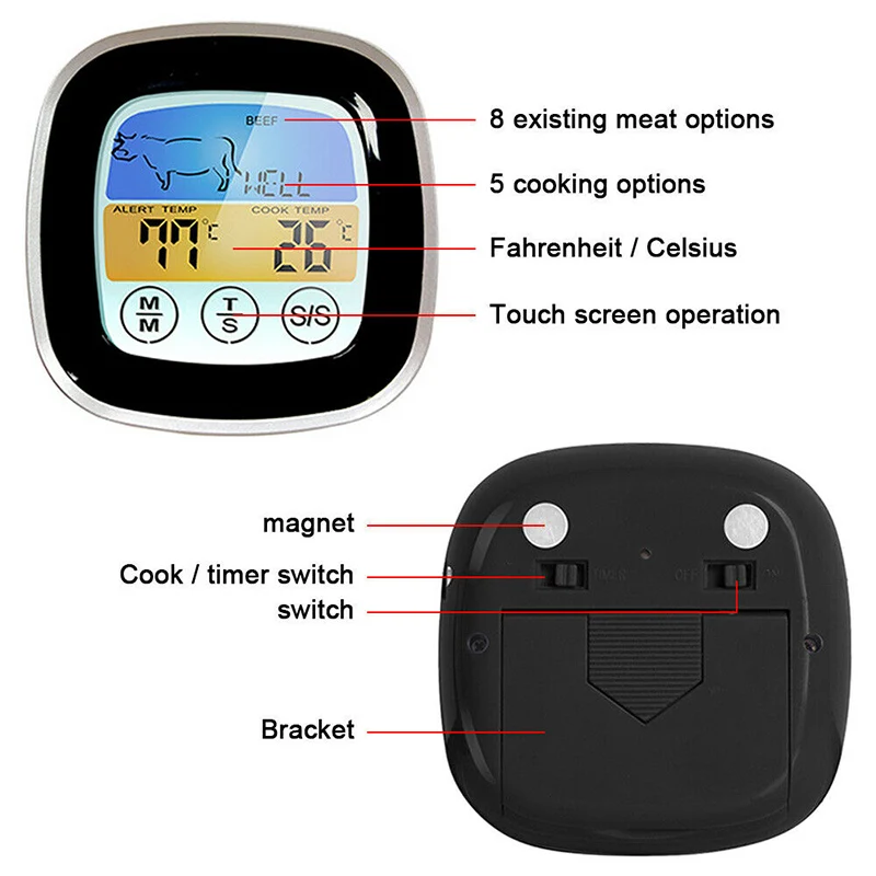 

Newest Digital Oven Thermometers LCD Display Meat Thermometer with Timer Cooking Milk Kitchen BBQ Thermometer