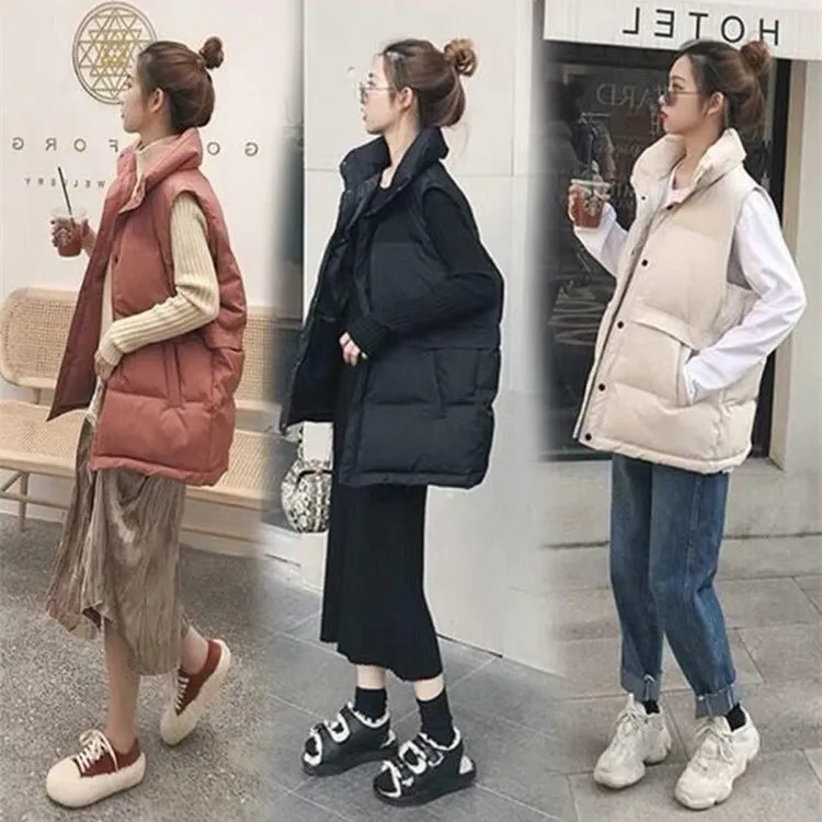 

2020 NEWEST Autumn Winter Women's Solid Loose Vest Stand Collar Vest Jacket Cotton Padded Women's Windproof Warm Waistcoat