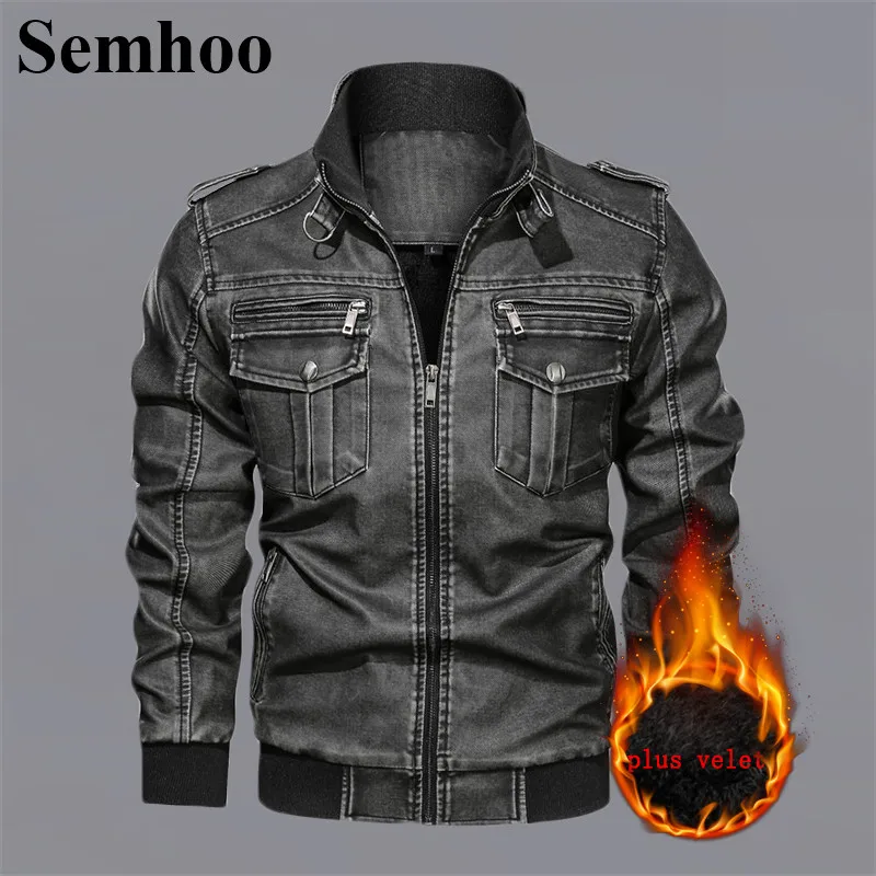 Под джинсу кожу канат куртка мужская с большим количеством карманов и