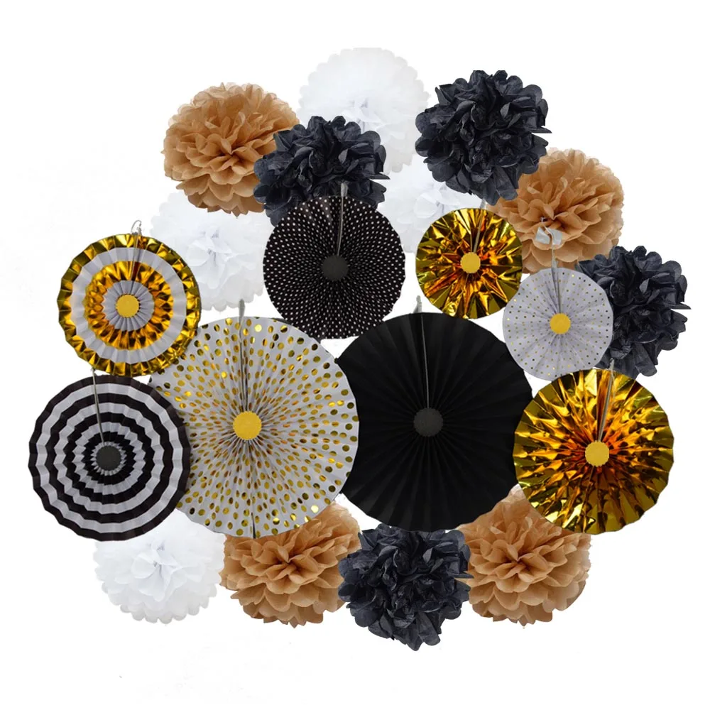 Рамадан ИД украшения золотой черный белый висячий бумажный веерный набор