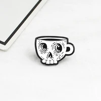 white skull coffee cup brooch gothic cartoon skeleton enamel cup lapel badge cafe clothes clothing accessories friends gifts