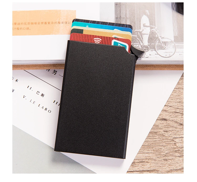 Bycobecy RFID Противоугонный кредитный держатель для карт тонкий чехол для ID карты унисекс автоматически твердый металлический кошелёк для банковских карт бизнес мини - Цвет: Black X-55