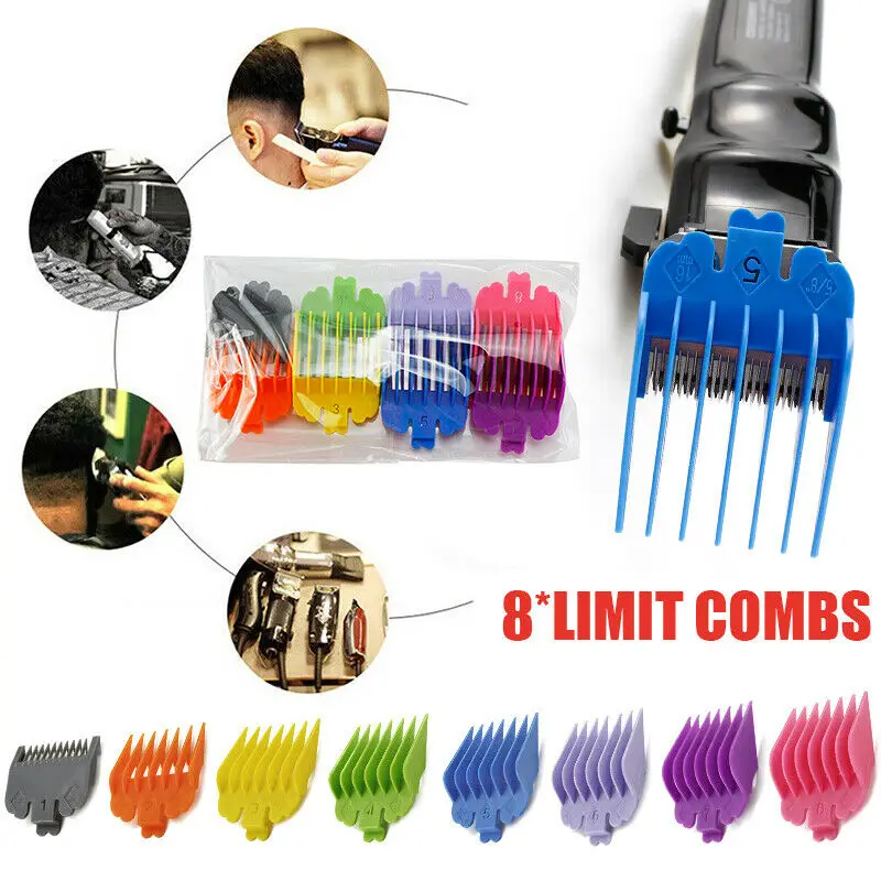 

8Pcs/Set Nozzles for Clipper Limit Comb Guide Attachment Size 3/6/10/13/16/19/22/25mm Home Barber Replacement Hair Clipper Kits