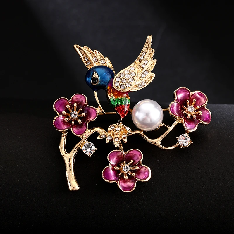 

Pearl Rhinestone Flower Tree Bird Animal Brooch Fashion Lady Party Jewelry Gift