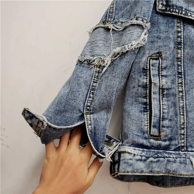 Осенняя Женская ковбойская куртка с бусинами и котом Корейская свободная