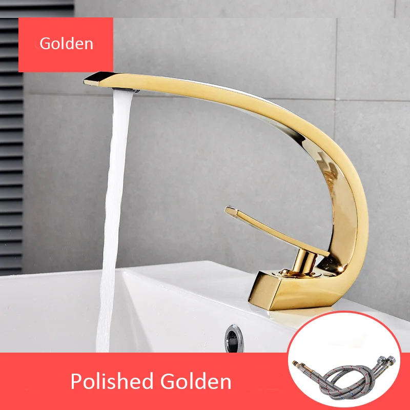 Polished Gold Quyanre хромированные оранжевые смесители для раковины, Современный Смеситель для ванной комнаты, латунный кран для умывальника с одной ручкой и одним отверстием, элегантный кран - Цвет: Polished Gold